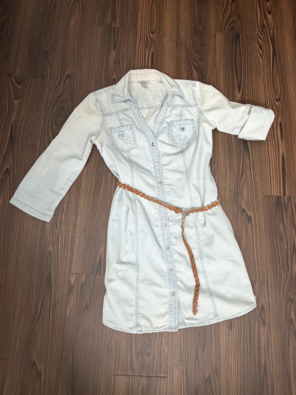 Guess Denim Shirt Dress Size S with Belt & Pockets - Picture 3 of 9